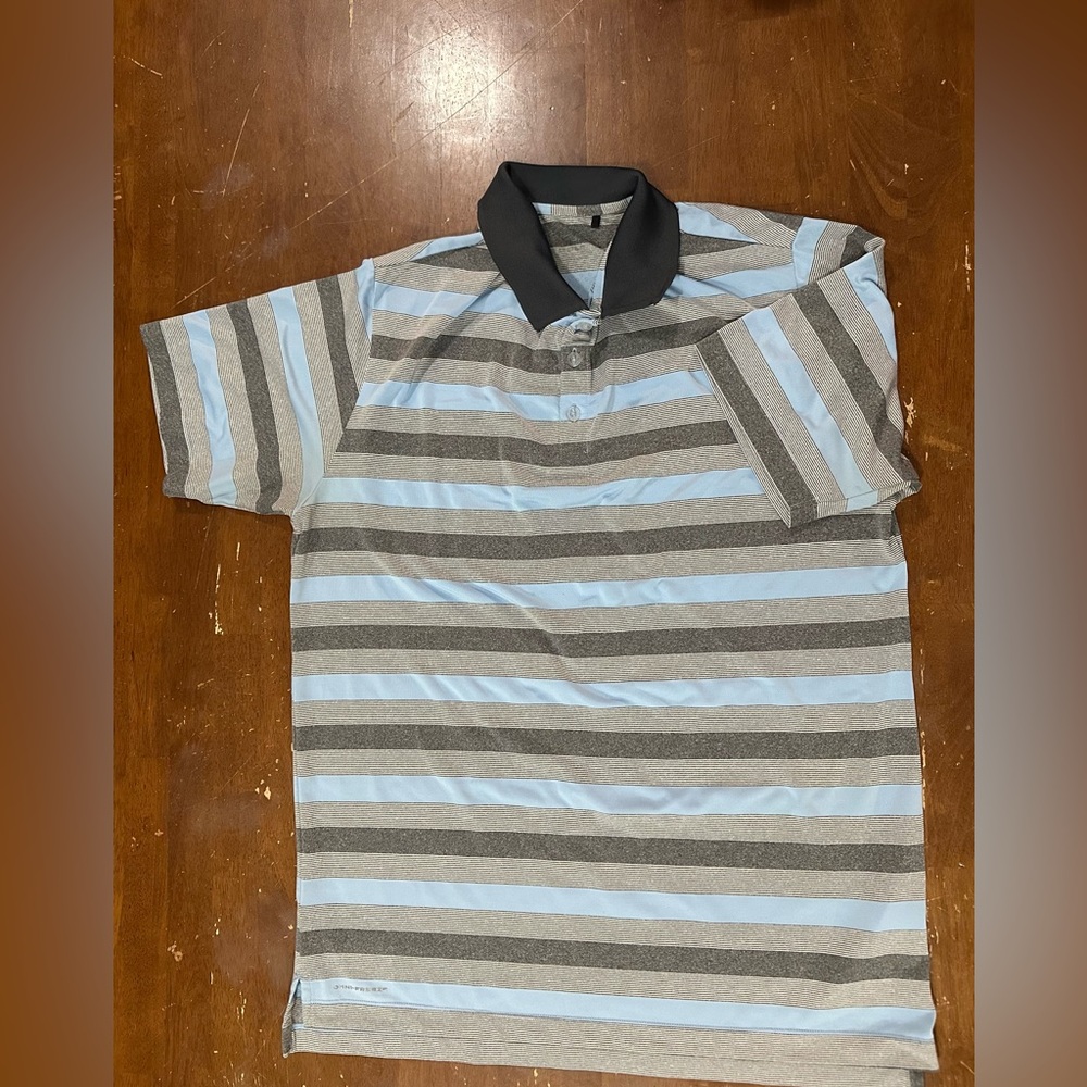 Columbia Blue and Gray OSC Striped Polo with Gray Collar